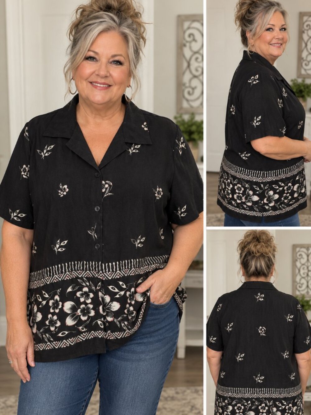 Plus Size Shirt size 22 Womans Premier International black blouse button front